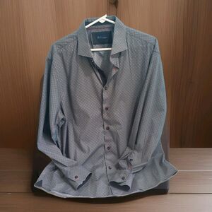 Mens Button Front Shirt Xl Geometric Print Collared Blu By Polifroni Lightweight